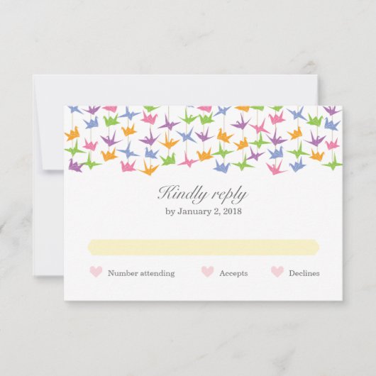 1000 Hangende Origami Papier Kranen Bruiloft RSVP Kaartje (Voorkant)