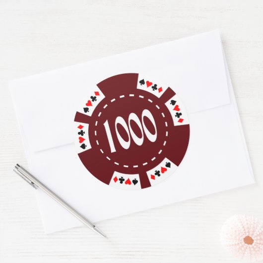 $1000. Poker Chip Ronde Sticker (Envelop)
