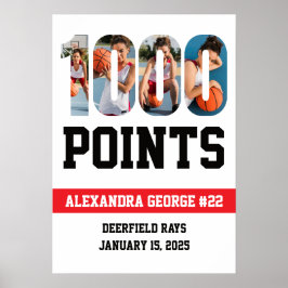 1000 Punten Basketbal Wit Poster