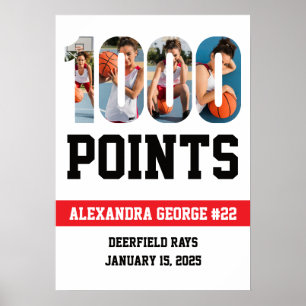 1000 Punten Basketbal Wit Poster