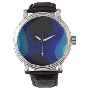 1007 Zwart en Blauw Abstracte Kunst Horloge