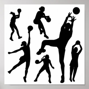 10097-netball-silhouet-vector NETTOBALPE VAN DE BA Poster