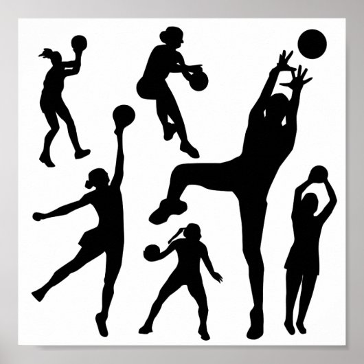 10097-netball-silhouet-vector NETTOBALPE VAN DE BA Poster (Voorkant)