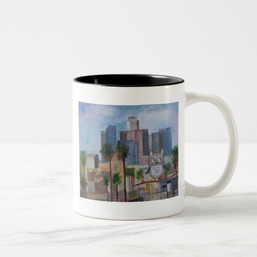 100_4966-1 Owl in LA Tweekleurige Koffiemok (Rechts)