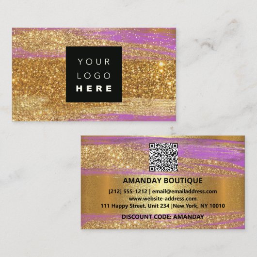 100 Aangepaste Logo QRCODE Gold Glitter Glitter Pi Visitekaartje (Voorkant / Achterkant)