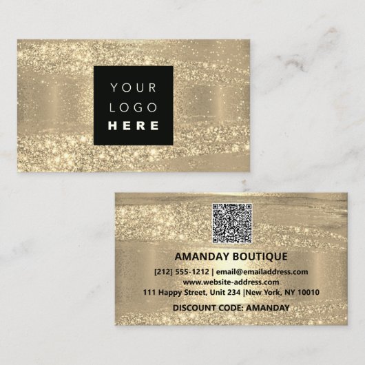 100 Aangepaste Logo QRCODE Gold Glitter Strokes Visitekaartje (Voorkant / Achterkant)