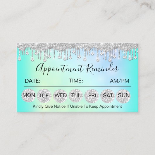 100 Afspraak Herinnering Diamant Zilveren Drip Nai Visitekaartje (Voorkant)