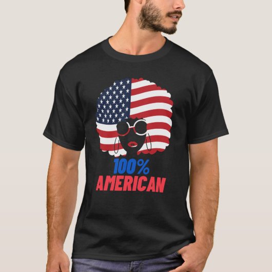 100% Amerikaanse vlag Afrikaanse Afro Patriot  T-shirt (Voorkant)