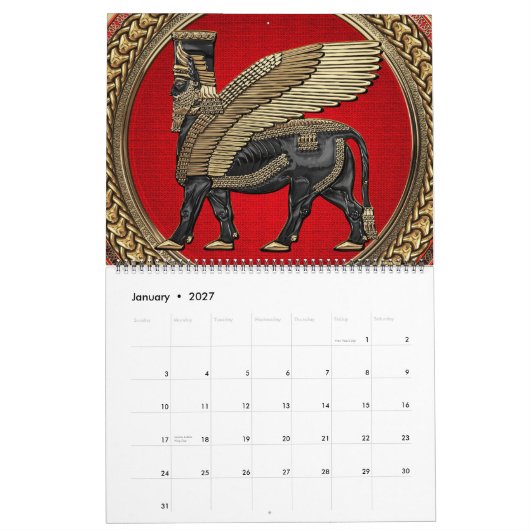 [100] Assyrian Winged Bull: Gold en Black Lamassu Kalender (Jan 2027)