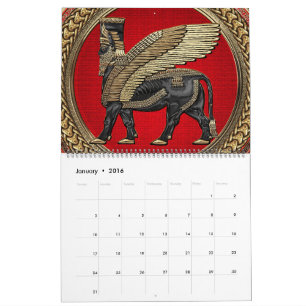 [100] Assyrian Winged Bull: Gold en Black Lamassu Kalender