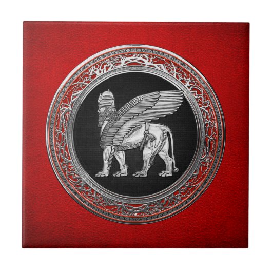[100] Assyrische scharnieren - Silver Lamassu Tegeltje (Voorkant)