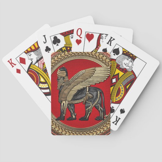 [100] Assyrische vleugellam: goud en zwarte Lamass Pokerkaarten (Achterkant)