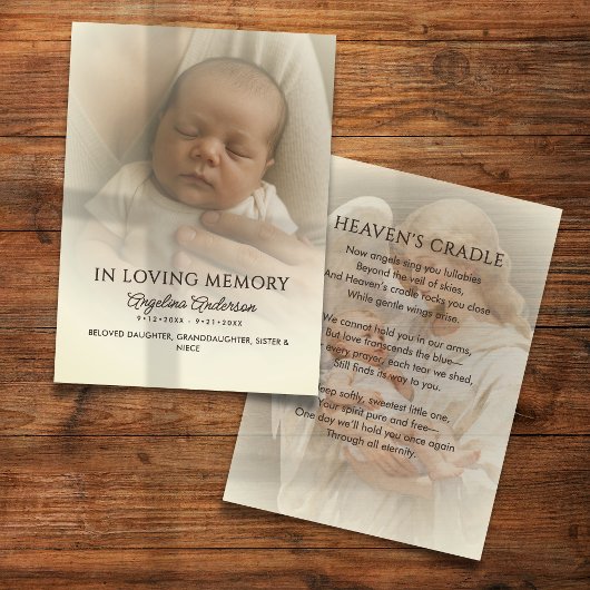 100 Baby Rouwherdenking Foto Gebedskaarten Visitekaartje