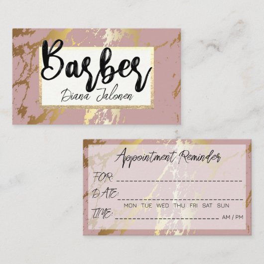 100 Barber Afspraak Herinnering Roze Marmer Visitekaartje (Voorkant / Achterkant)
