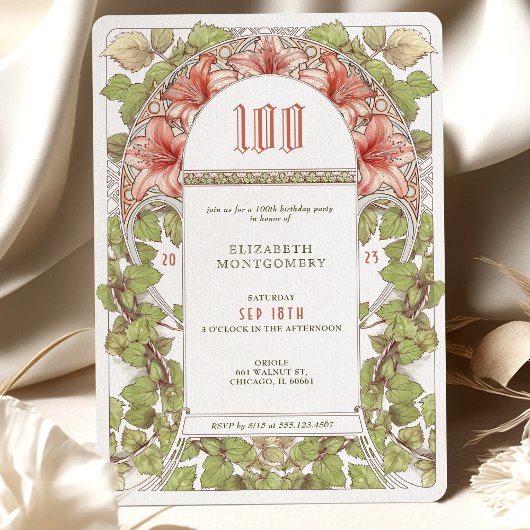 100 Birthday Invitation Art Nouveau Alphonse Mucha Kaart
