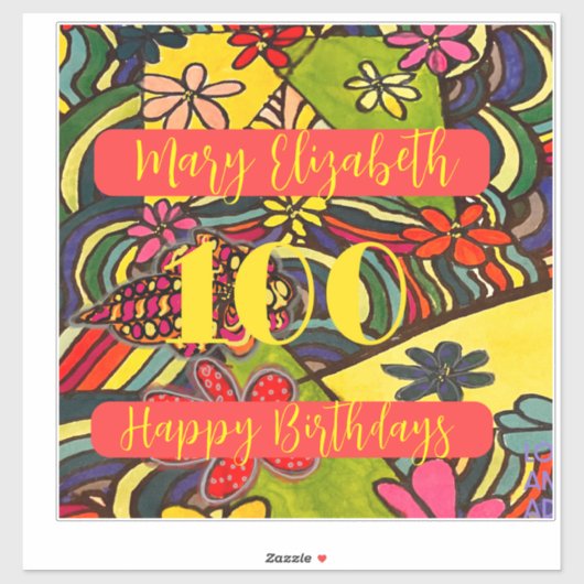 100 Birthdays Floral Sticker (Vel)