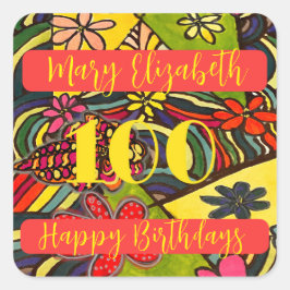100 Birthdays Floral Vierkante Sticker