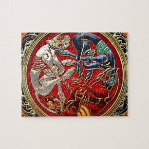 [100] Celtische schatten - Drie honden op goud Legpuzzel