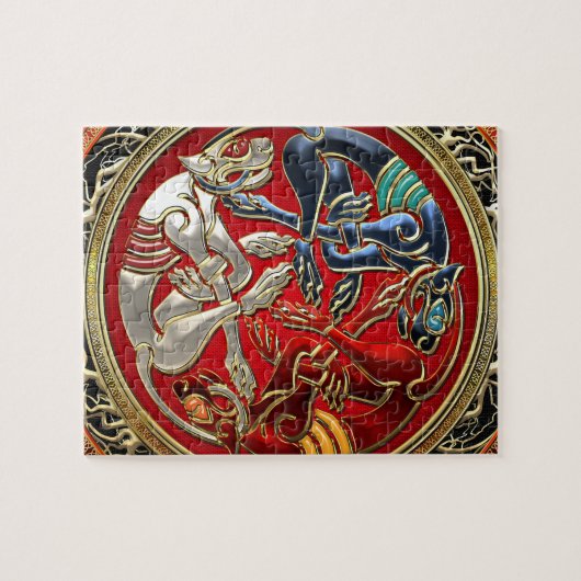 [100] Celtische schatten - Drie honden op goud Legpuzzel (Horizontaal)