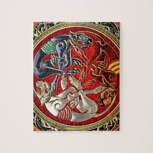 [100] Celtische schatten - Drie honden op goud Legpuzzel (Verticaal)