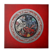 [100] Celtische schatten - Drie honden op zilver Tegeltje (Voorkant)