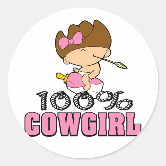 100% Cowgirl Ronde Sticker (Voorkant)