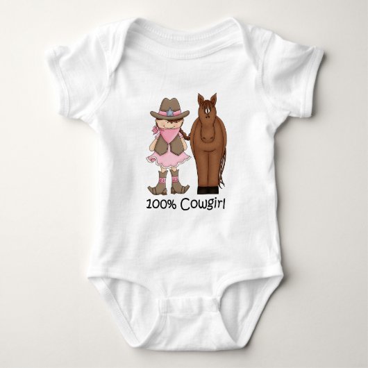 100% Cowgirl ~ Schattigee brunette en bruin paard Romper (Voorkant)