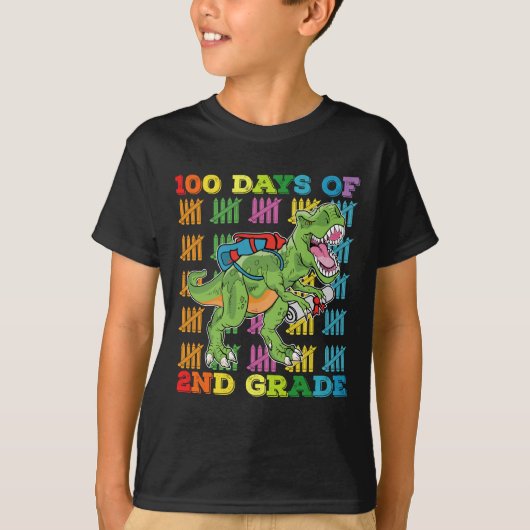 100 dagen 2e klas T Rex dinosaurus school T-shirt (Voorkant)