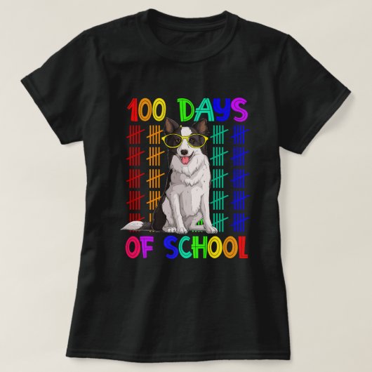 100 dagen aan de schoolgrens Collie Dog met glas T-shirt (Design voorkant)