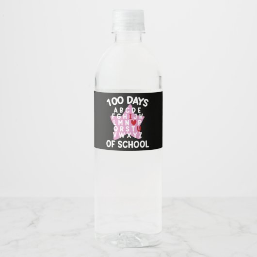 100 dagen alfabet voor school 100ste dag leraar  waterfles etiket (Voorkant)