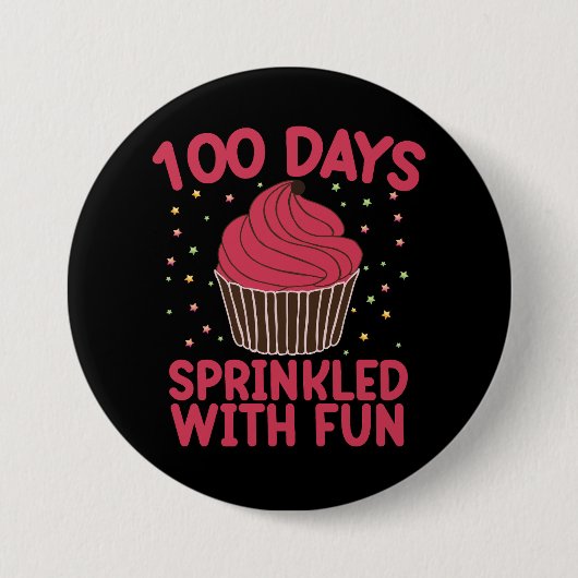 100 dagen bestrooid met leuke cupcake school meisj ronde button 7,6 cm (Voorkant)