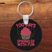 100 dagen bestrooid met leuke cupcake school meisj sleutelhanger (Voorkant)