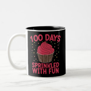 100 dagen bestrooid met leuke cupcake school meisj tweekleurige koffiemok