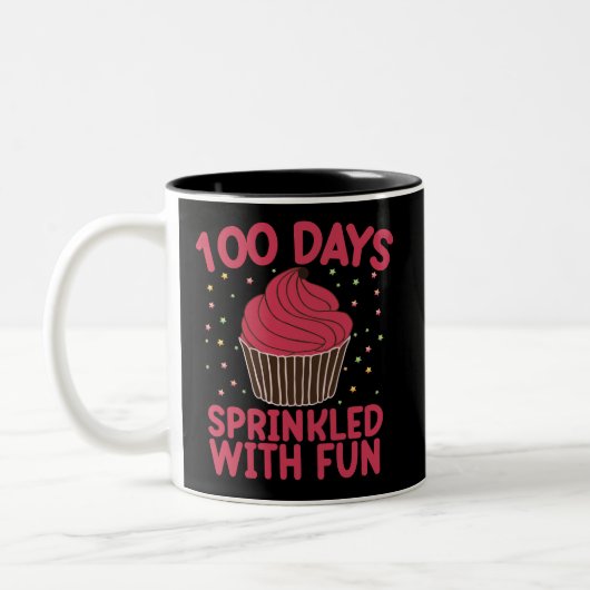 100 dagen bestrooid met leuke cupcake school meisj tweekleurige koffiemok (Links)