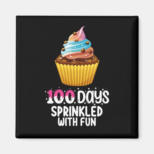 100 dagen bestrooid met leuke cupcake schoolleraar magneet (Voorkant)