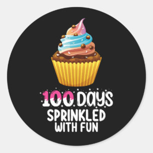 100 dagen bestrooid met leuke cupcake schoolleraar ronde sticker