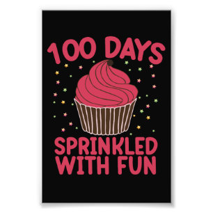 100 Dagen Bezaaid Met Plezierige Cupcake Schoolmei Foto Afdruk