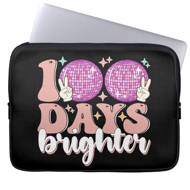 100 Dagen Brighter Disco Bal 100ste Dag Van School Laptop Sleeve (Voorkant)