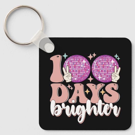 100 Dagen Brighter Disco Bal 100ste Dag Van School Sleutelhanger (Voorkant)