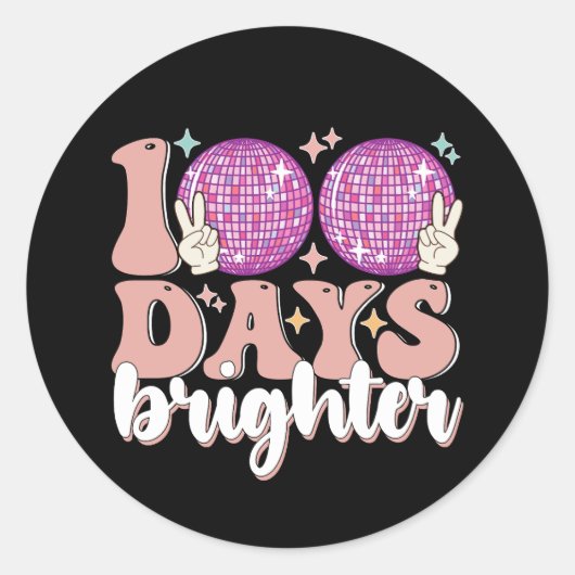 100 dagen Brighter Disco Ball 100th dag van de sch Ronde Sticker (Voorkant)