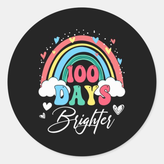 100 dagen Brighter Rainbow Teacher Student 100th D Ronde Sticker (Voorkant)