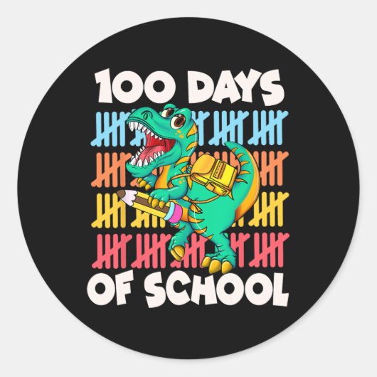100 dagen Dinosaurus Trex Jongens Kinder 100ste da Ronde Sticker (Voorkant)