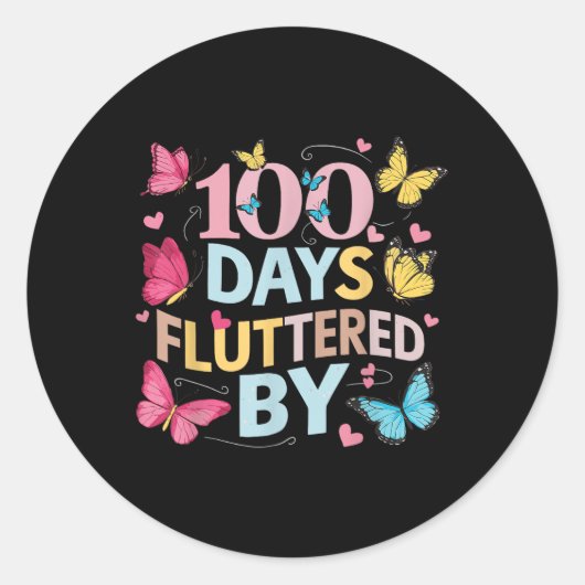 100 dagen gefladder door 100ste schooldag ronde sticker (Voorkant)