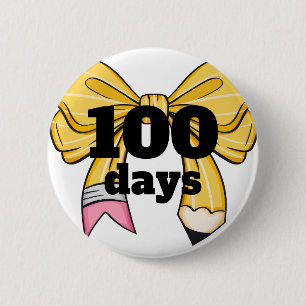 100 dagen gele potloodboog voor school ronde button 5,7 cm