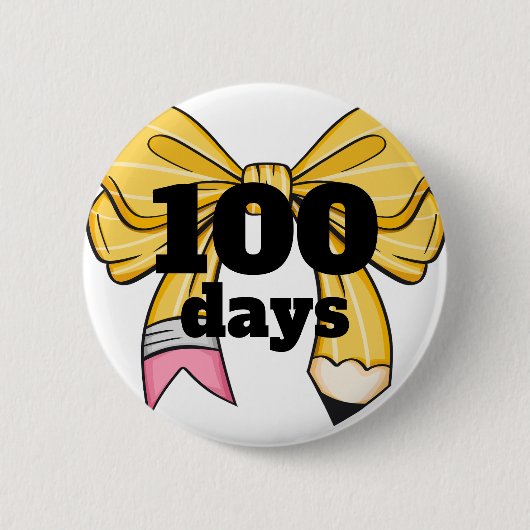 100 dagen gele potloodboog voor school ronde button 5,7 cm (Voorkant)