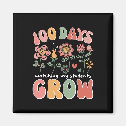 100 dagen groeiende boho bloemen leraar 100e dag v magneet (Voorkant)