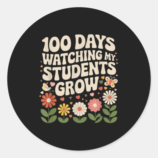 100 dagen groeiende boho bloemen leraar 100e dag v ronde sticker (Voorkant)