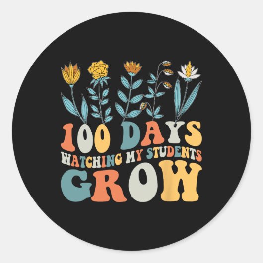 100 dagen groeiende boho bloemen leraar 100e dag v ronde sticker (Voorkant)