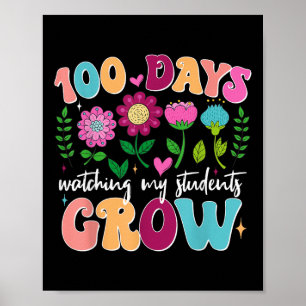 100 Dagen Groeiende Boho Bloemen Leraar 100ste Dag Poster