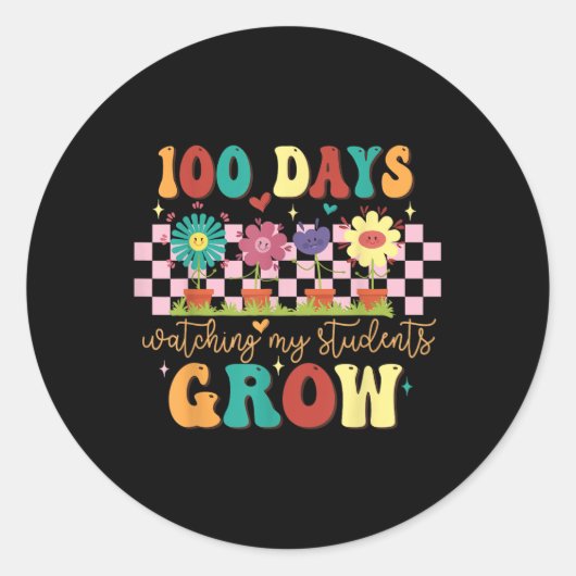 100 Dagen Groeiende Boho Bloemen Leraar 100ste Dag Ronde Sticker (Voorkant)